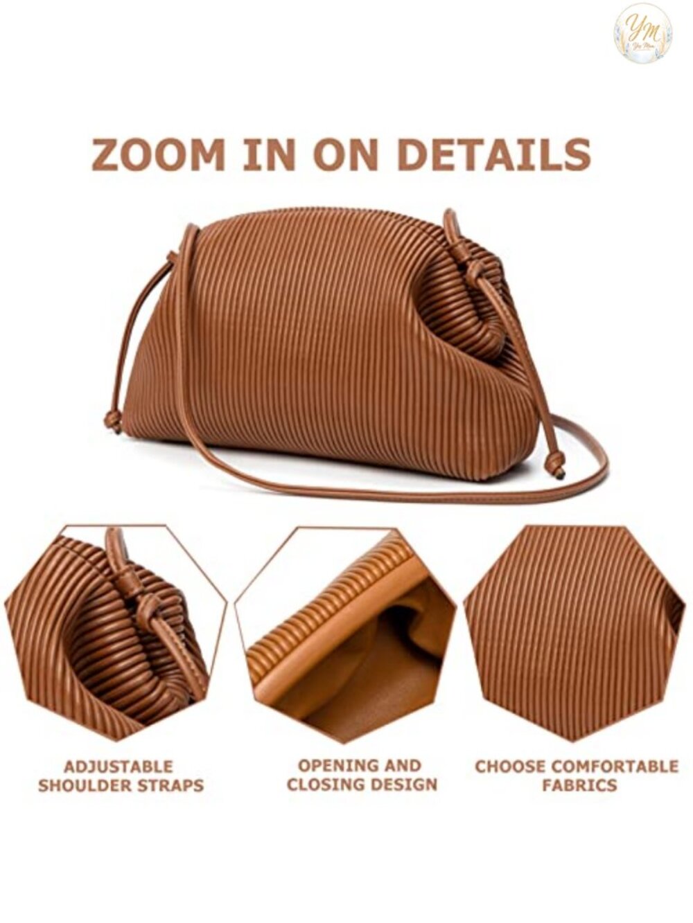 Soft Cloud Clutch Purse Women Vegan Leather Crossbody Bag with Strap - Picture 4 of 6